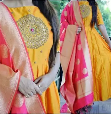 Any girl looks rich in a mustard yellow Anarkali dress matched with a different dupatta. Look at pics!