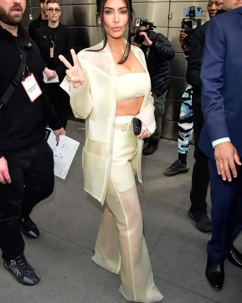Kim Kardashian Swaps Sheer Dresses for a See-Through Suit