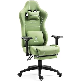 Dowinx Gaming Chair Tech Fabric with Pocket Spring Cushion, Ergonomic Computer Chair with Massage Lumbar Support and Footrest, Comfortable Reclining Game Office Chair 300lbs for Adult and Teen, Green